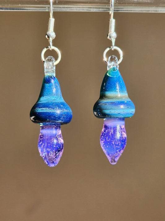 Purple and blue mushroom earrings