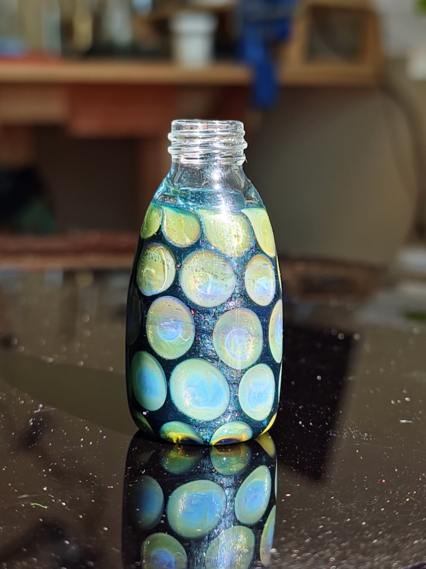 Blue/Yellow Sparkle Vial with dots