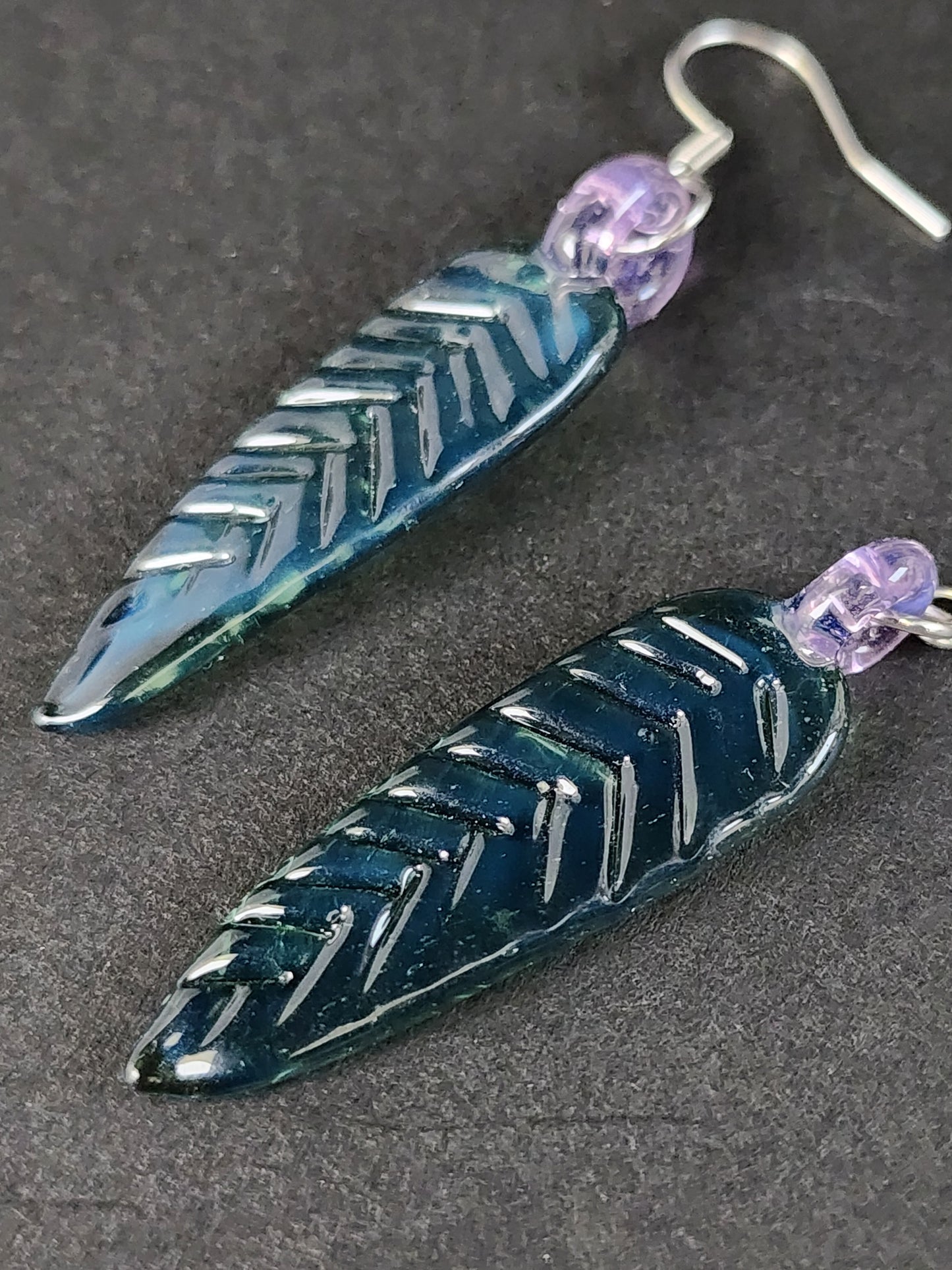 Transparent Teal Leaf Earrings