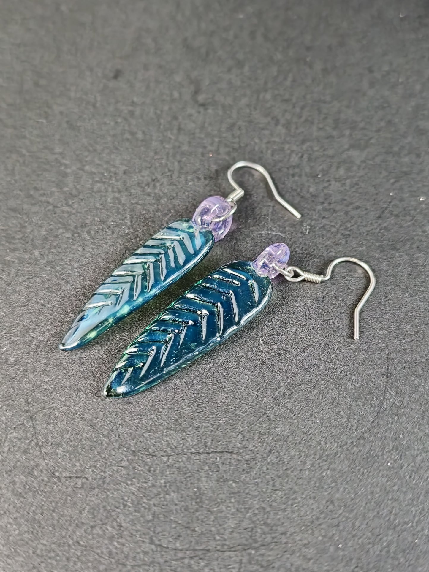 Transparent Teal Leaf Earrings