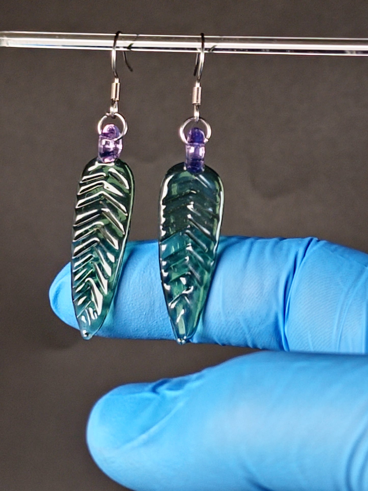 Transparent Teal Leaf Earrings