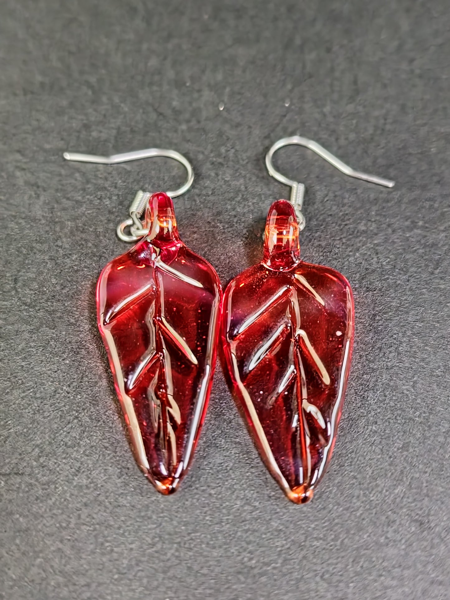 Transparent Red Leaf Earrings