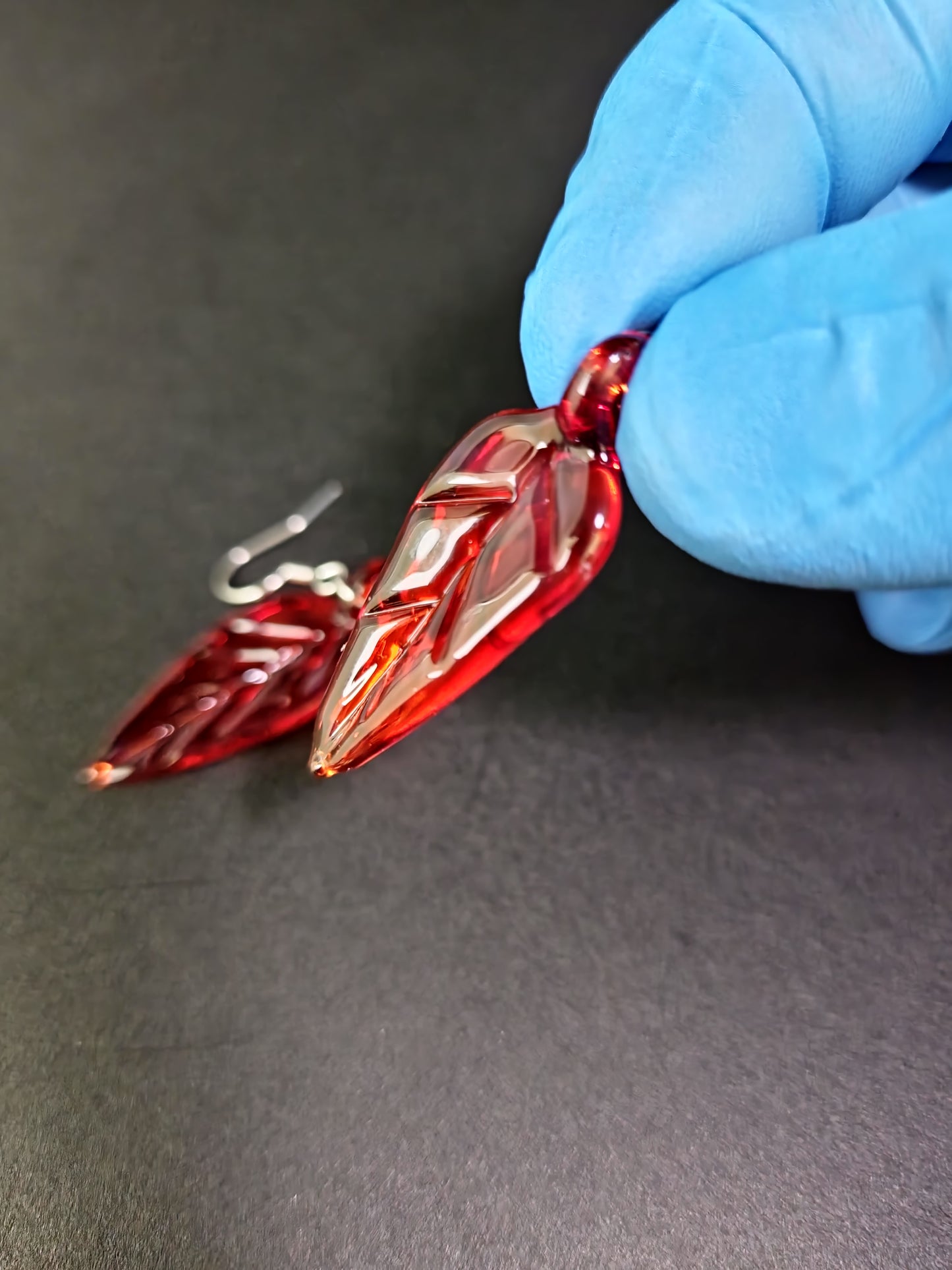 Transparent Red Leaf Earrings