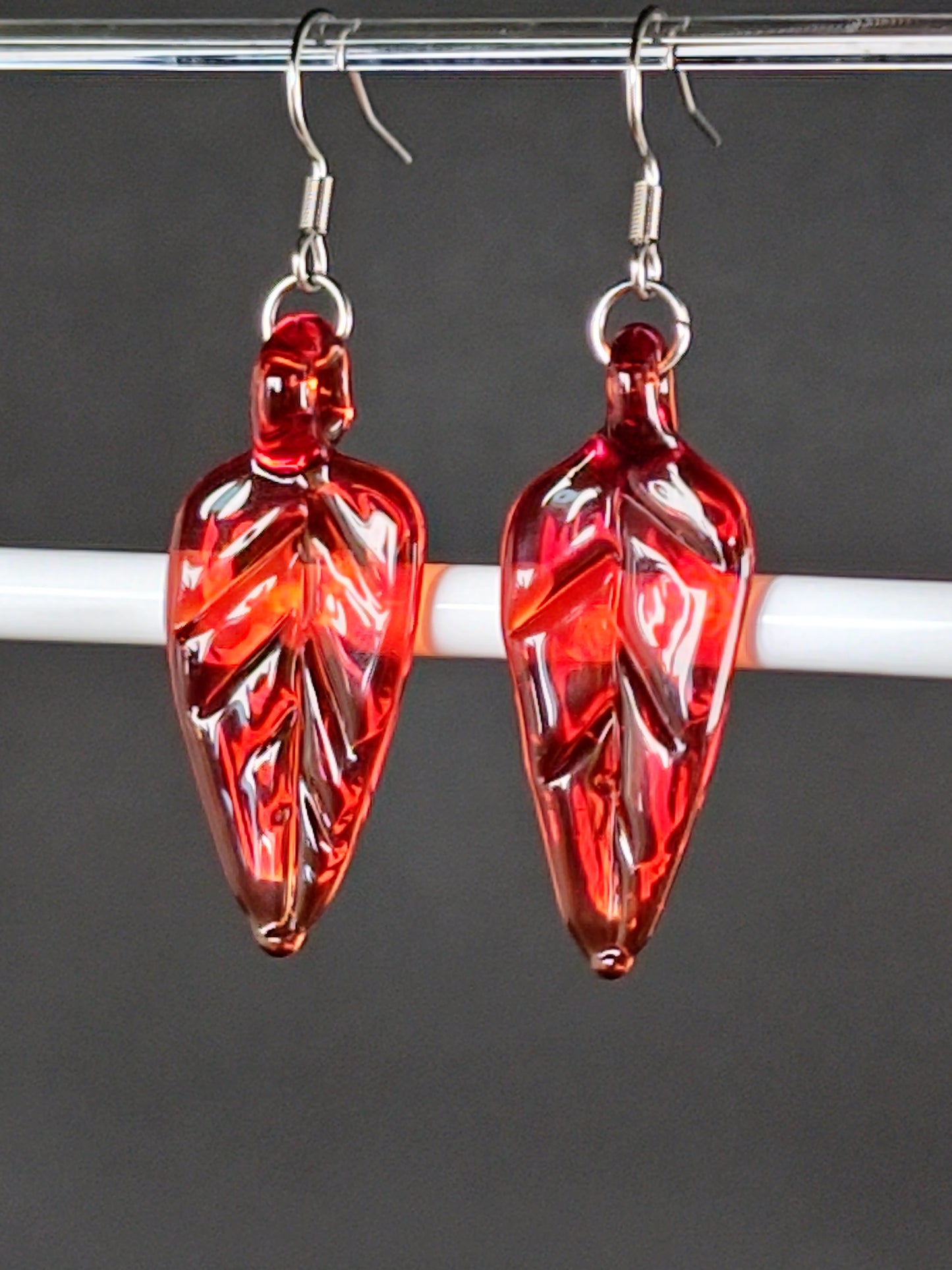 Transparent Red Leaf Earrings