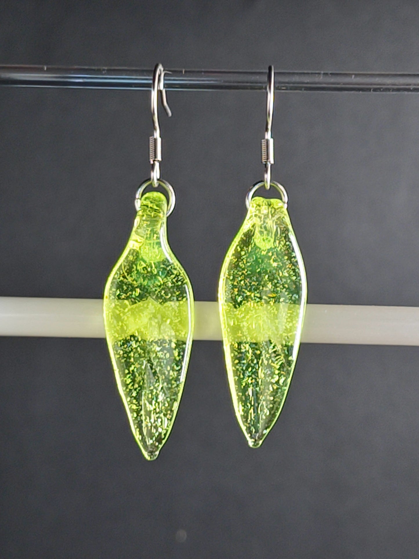 Transparent Bright Green Leaf Earrings