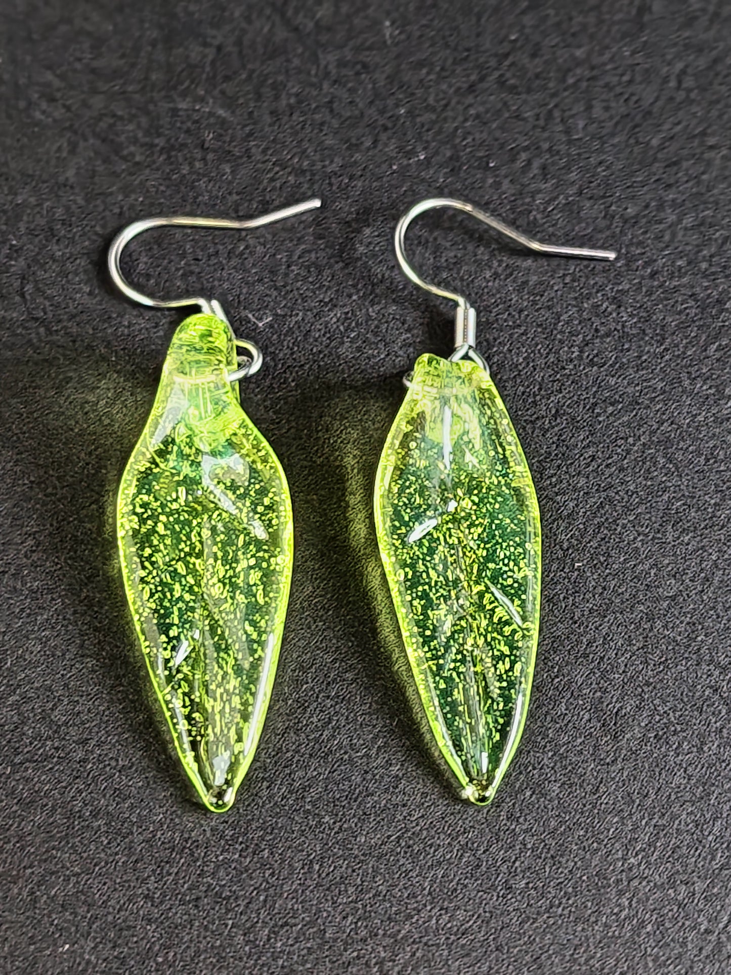 Transparent Bright Green Leaf Earrings