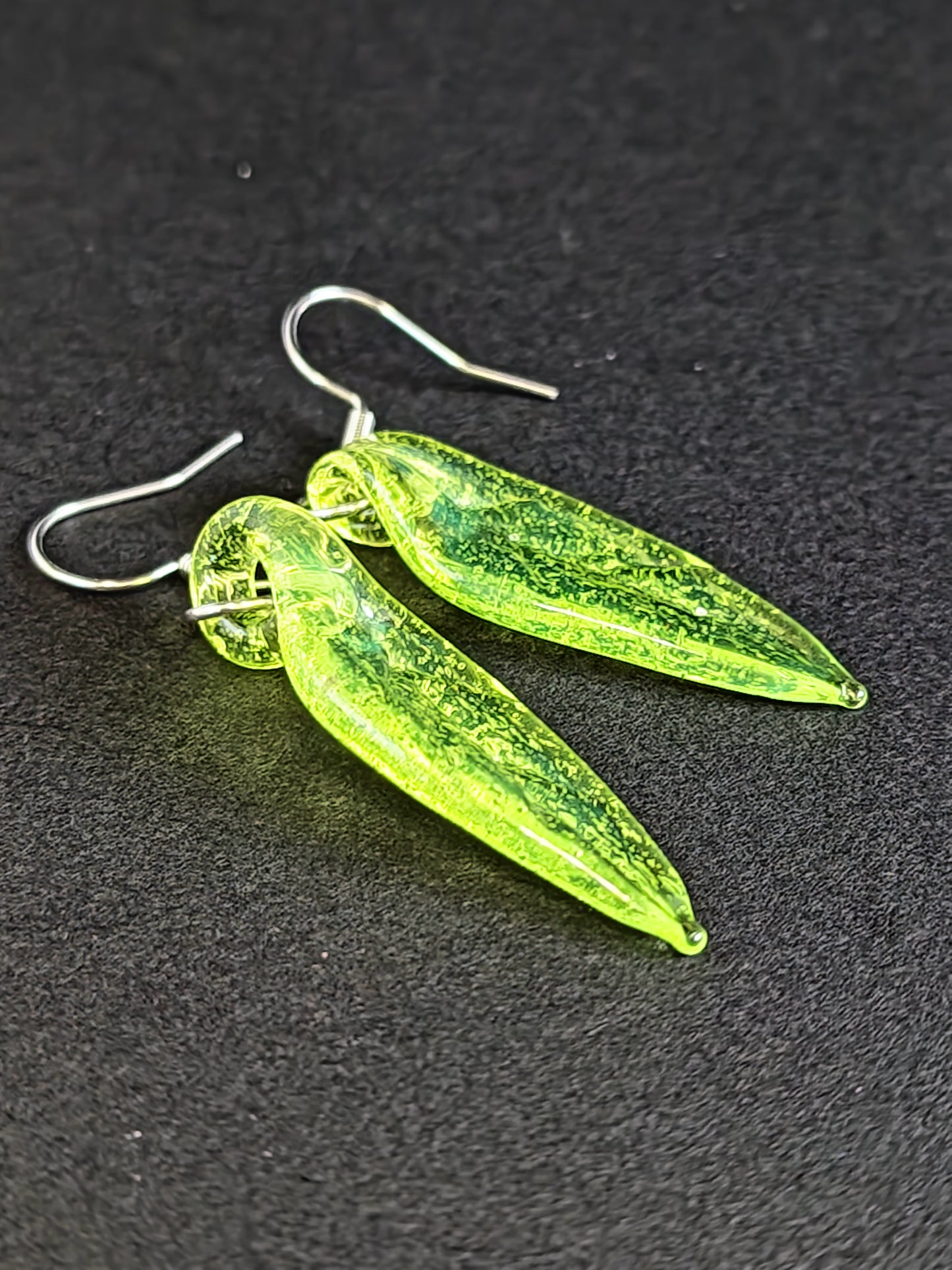 Transparent Bright Green Leaf Earrings