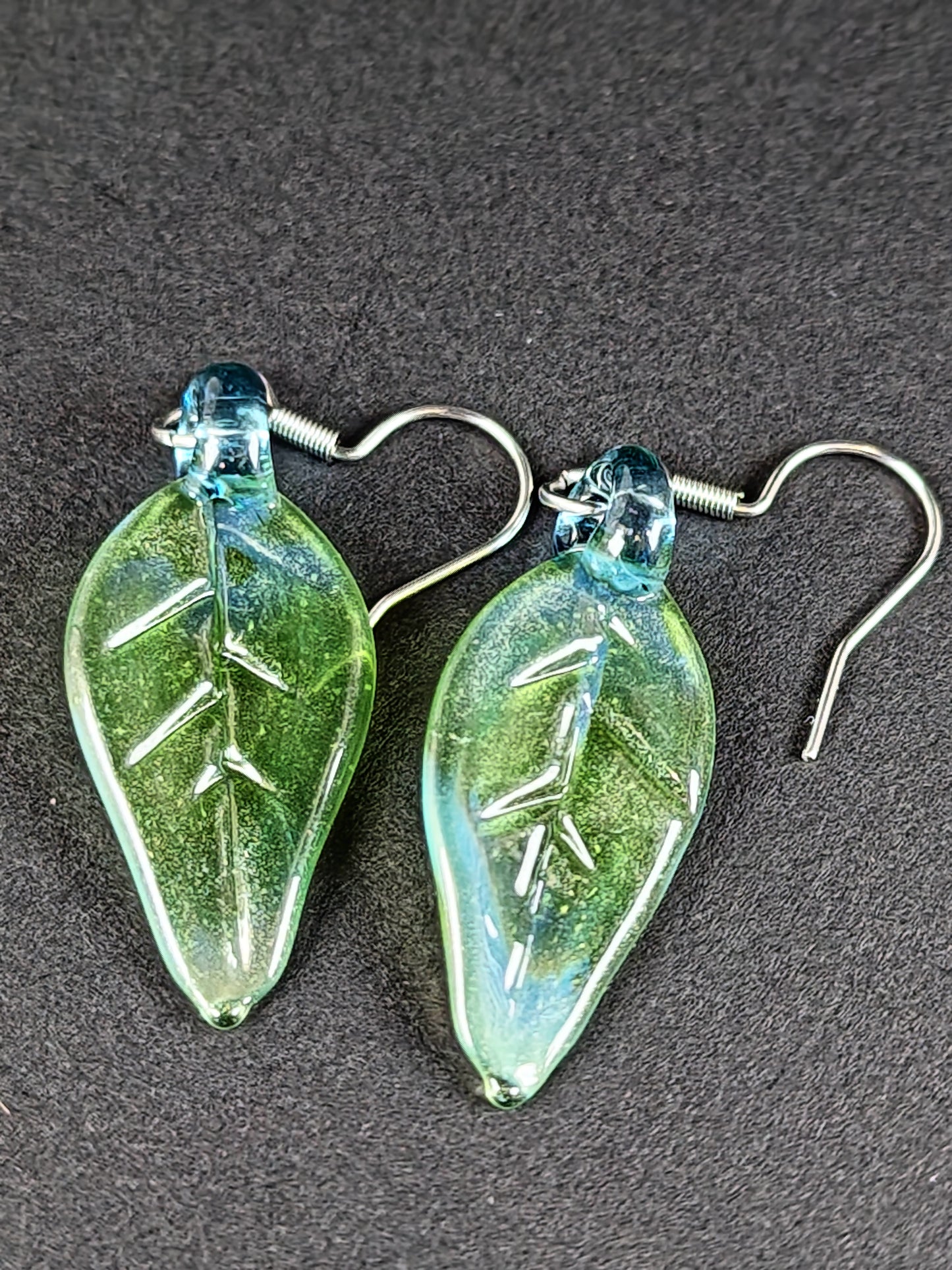 Transparent Green Leaf Earrings