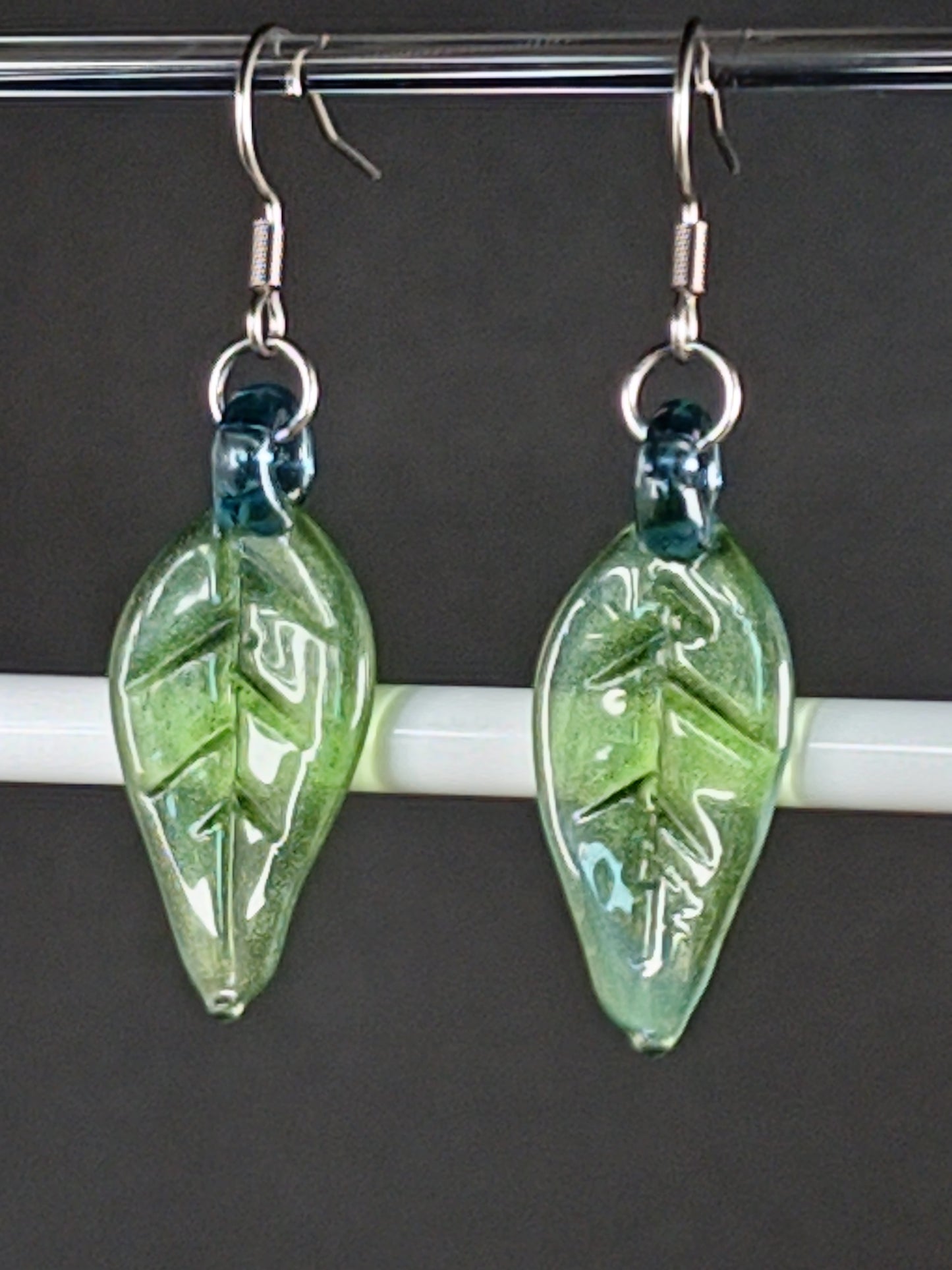 Transparent Green Leaf Earrings